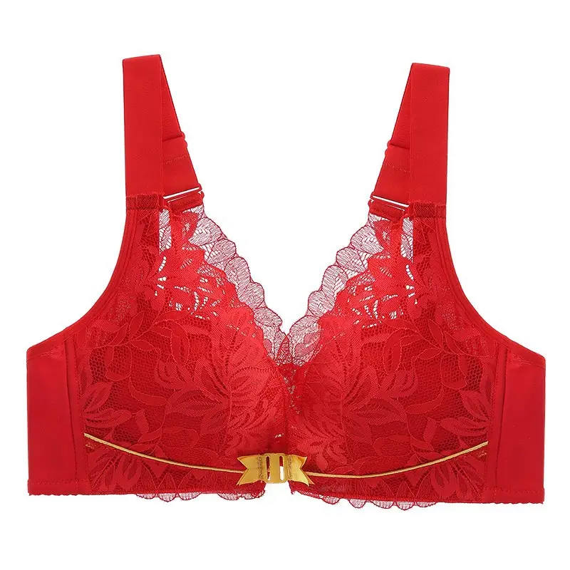 plus size Beautiful Back Front Buckle Bra No Steel Ring Push-up Thickened Adjustable Sexy Lace Underwear Women's Thin suit