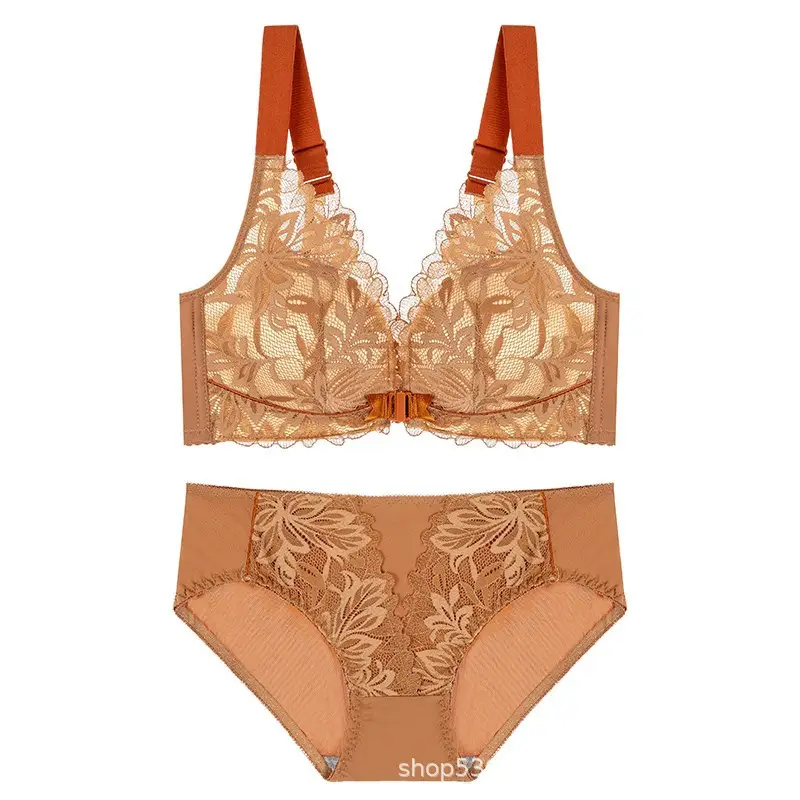 plus size Beautiful Back Front Buckle Bra No Steel Ring Push-up Thickened Adjustable Sexy Lace Underwear Women's Thin suit