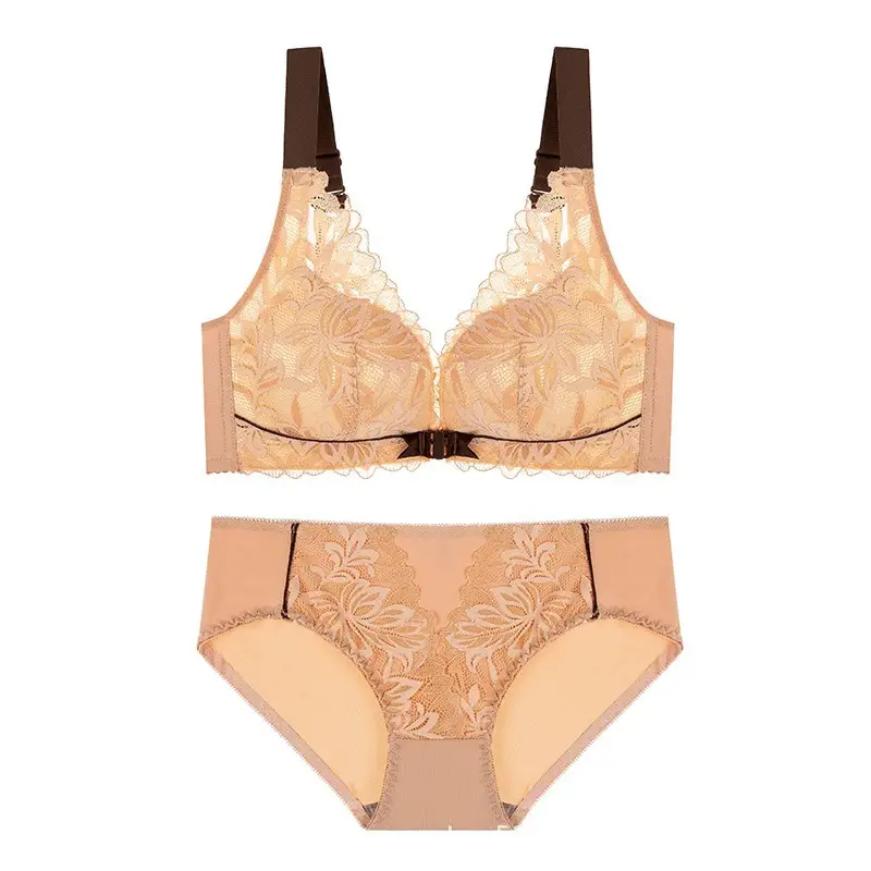 plus size Beautiful Back Front Buckle Bra No Steel Ring Push-up Thickened Adjustable Sexy Lace Underwear Women's Thin suit