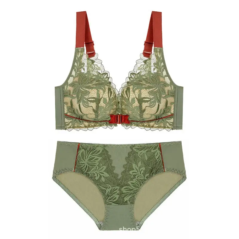 plus size Beautiful Back Front Buckle Bra No Steel Ring Push-up Thickened Adjustable Sexy Lace Underwear Women's Thin suit