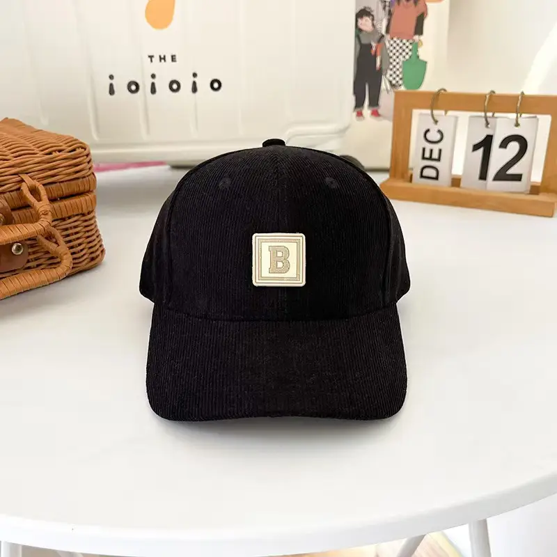 Women's Maroon Korean-style Corduroy Cap with Letter Patch - Image 2