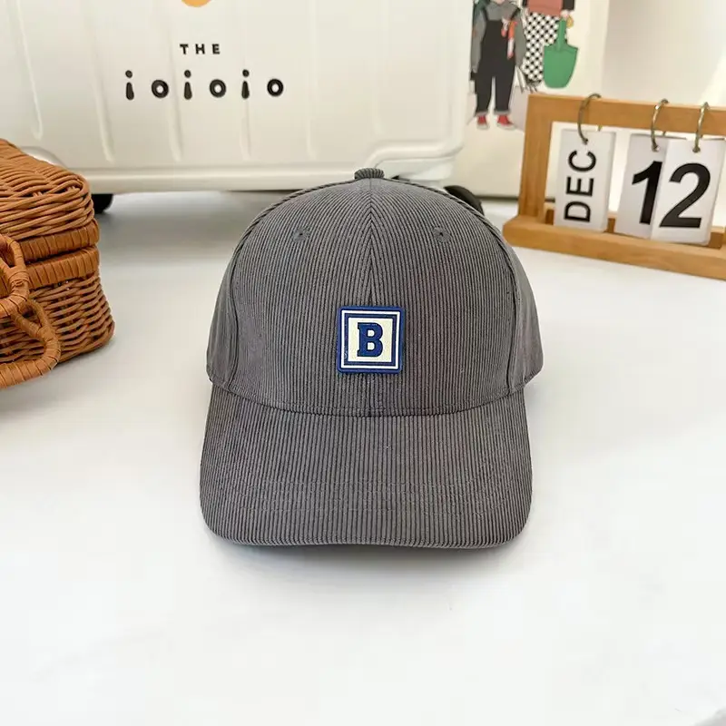 Women's Maroon Korean-style Corduroy Cap with Letter Patch - Image 3