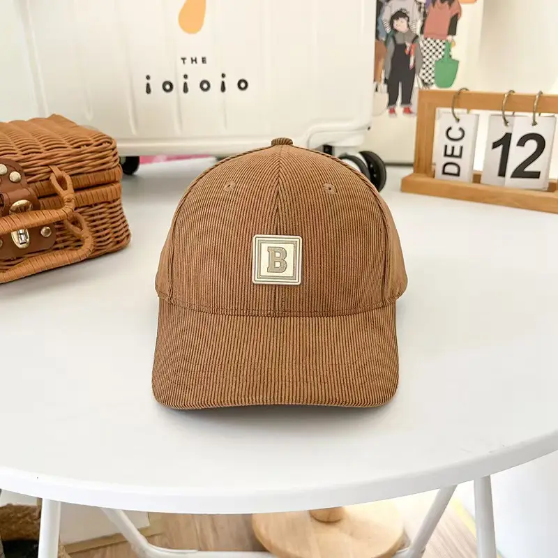 Women's Maroon Korean-style Corduroy Cap with Letter Patch — feature 13
