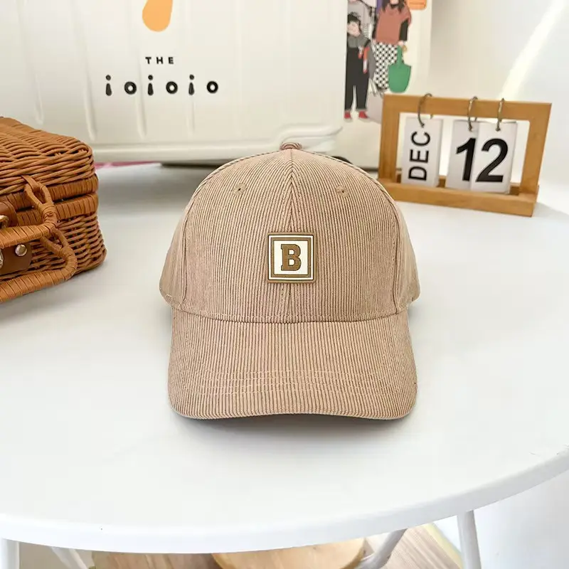 Women's Maroon Korean-style Corduroy Cap with Letter Patch — feature 11