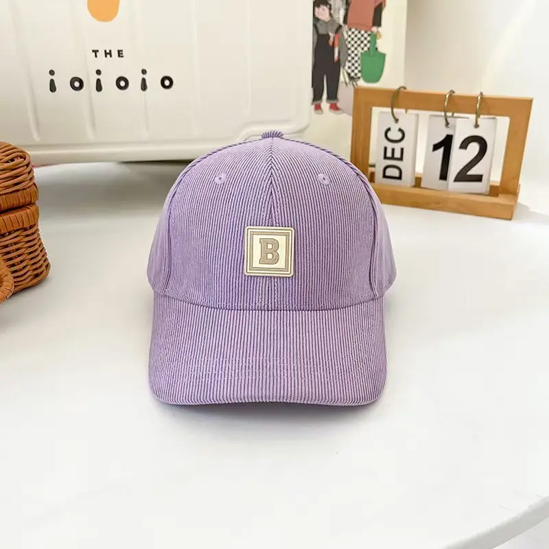 Women's Maroon Korean-style Corduroy Cap with Letter Patch — feature 10