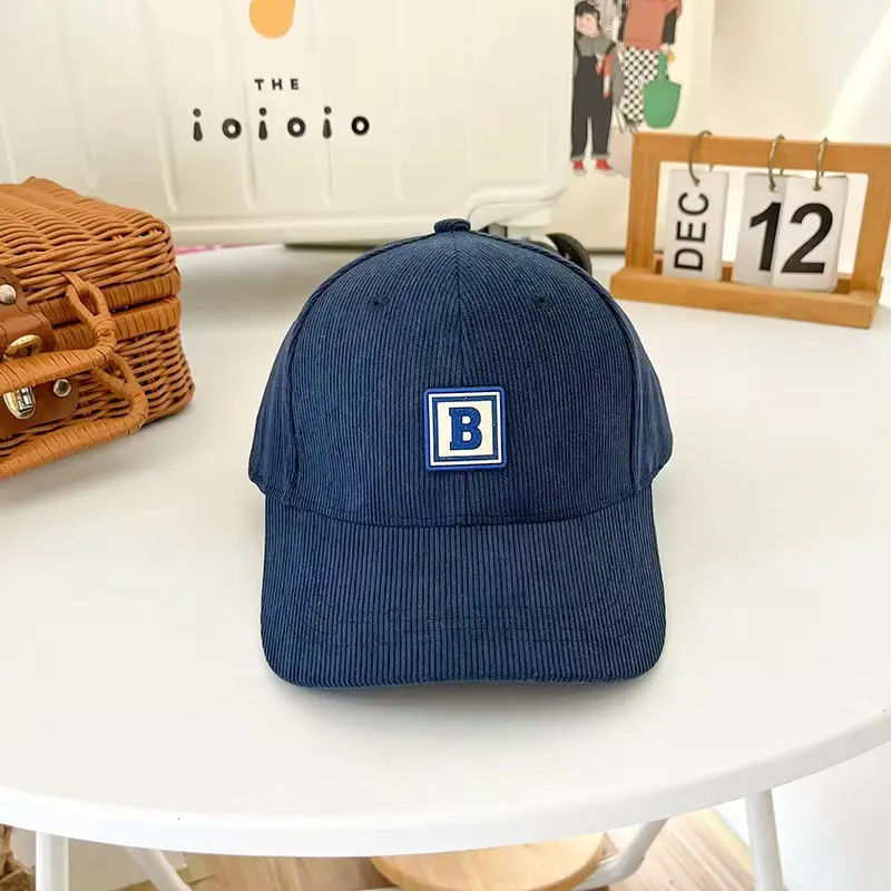 Women's Maroon Korean-style Corduroy Cap with Letter Patch — feature 12