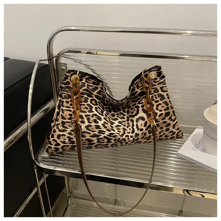 Leopard Print Large Cap Bag Women 2024 Winter - Image 2