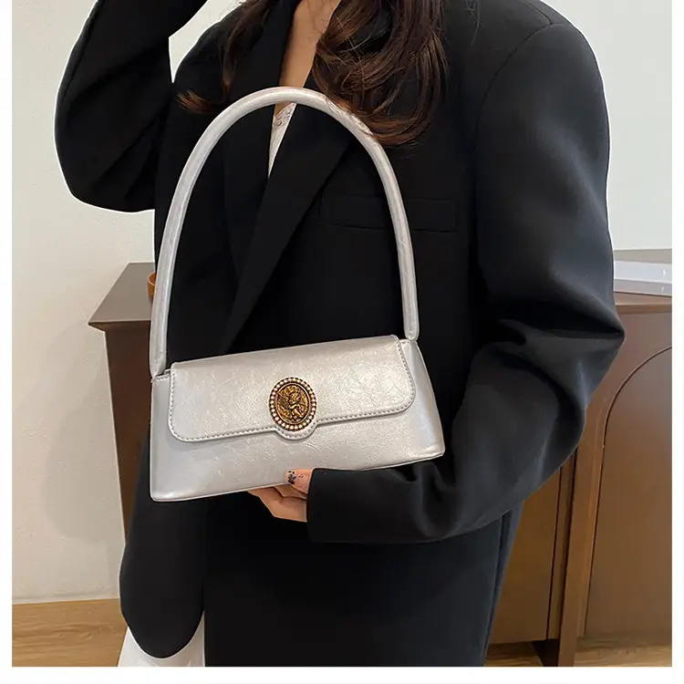 Women's Elegant Brown Leather Shoulder Bag with Crystal Clasp — feature 28