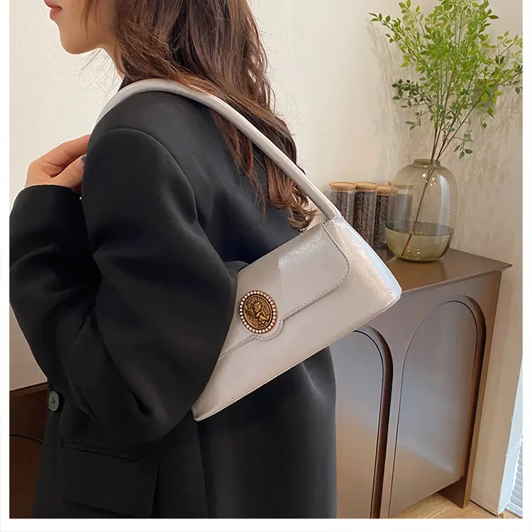 Women's Elegant Brown Leather Shoulder Bag with Crystal Clasp — feature 29