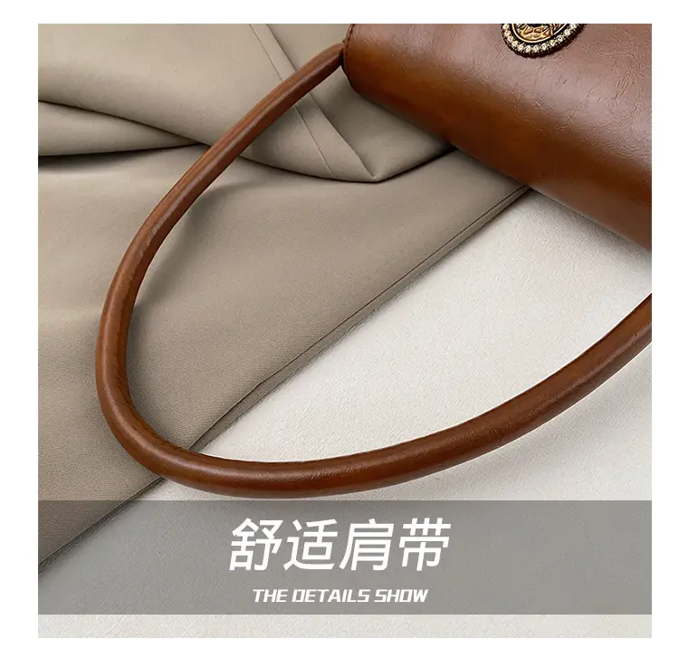 Women's Elegant Brown Leather Shoulder Bag with Crystal Clasp — feature 7