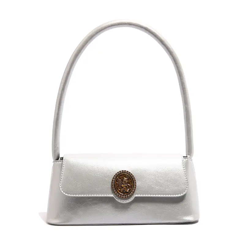 Women's Elegant Brown Leather Shoulder Bag with Crystal Clasp