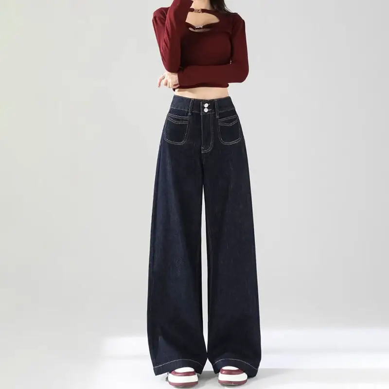 Dark Blue Wide Leg Jeans Women Slimming All-Match - Image 6
