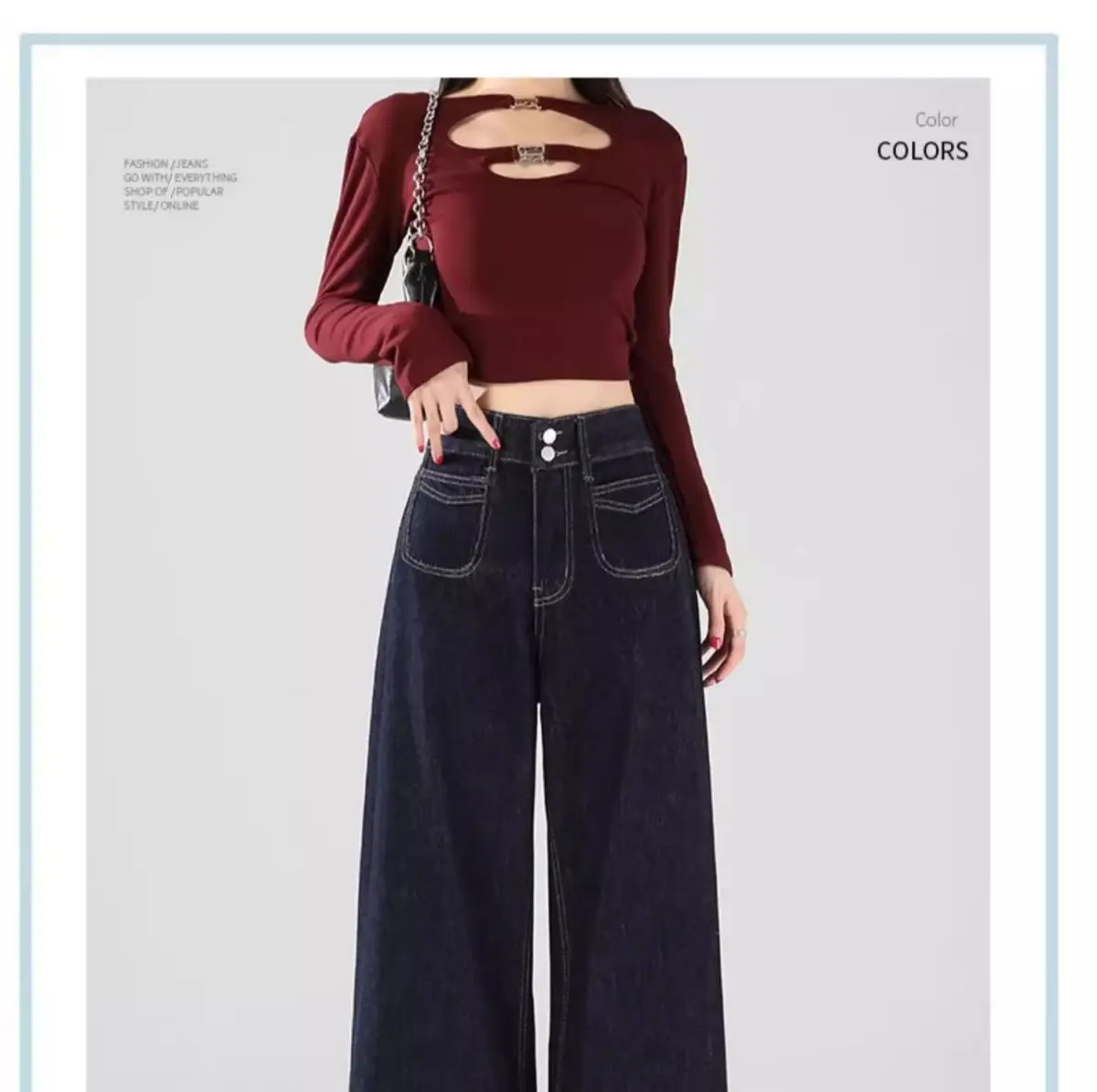 Dark Blue Wide Leg Jeans Women Slimming All-Match — feature 2
