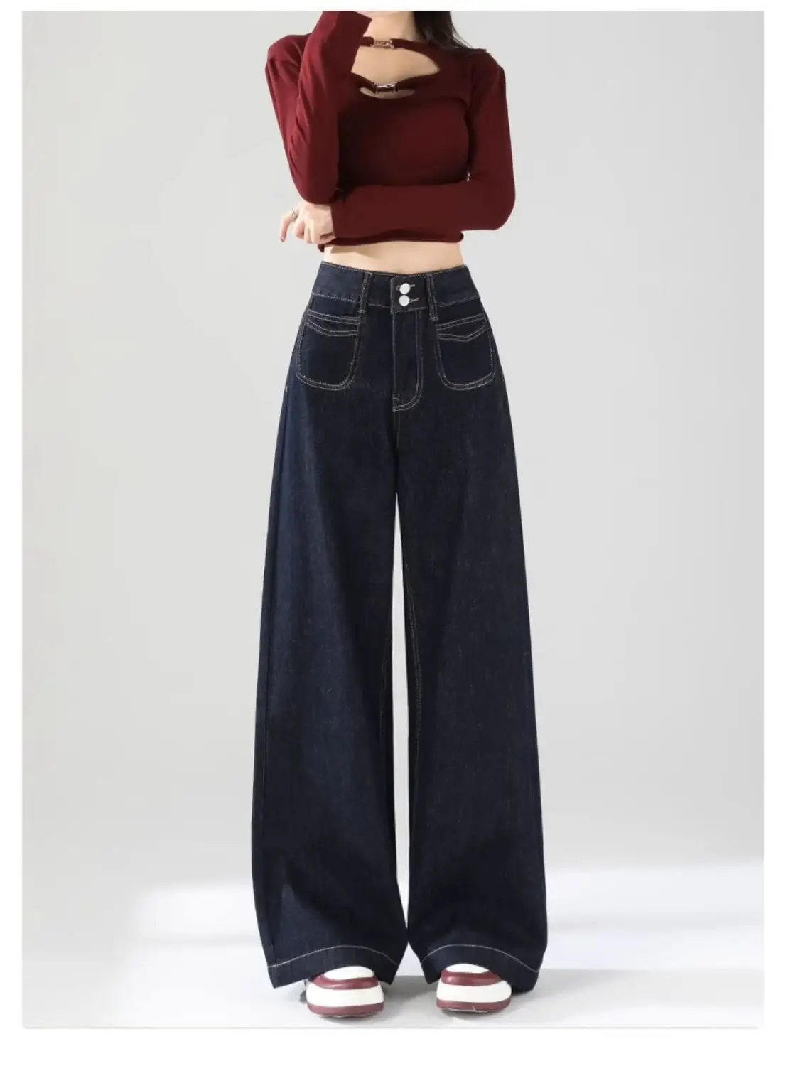 Dark Blue Wide Leg Jeans Women Slimming All-Match — feature 7
