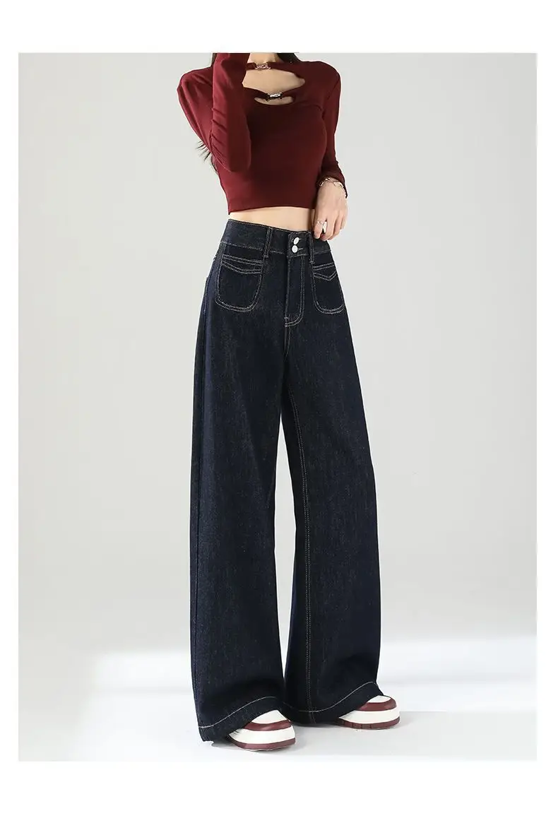 Dark Blue Wide Leg Jeans Women Slimming All-Match — feature 9
