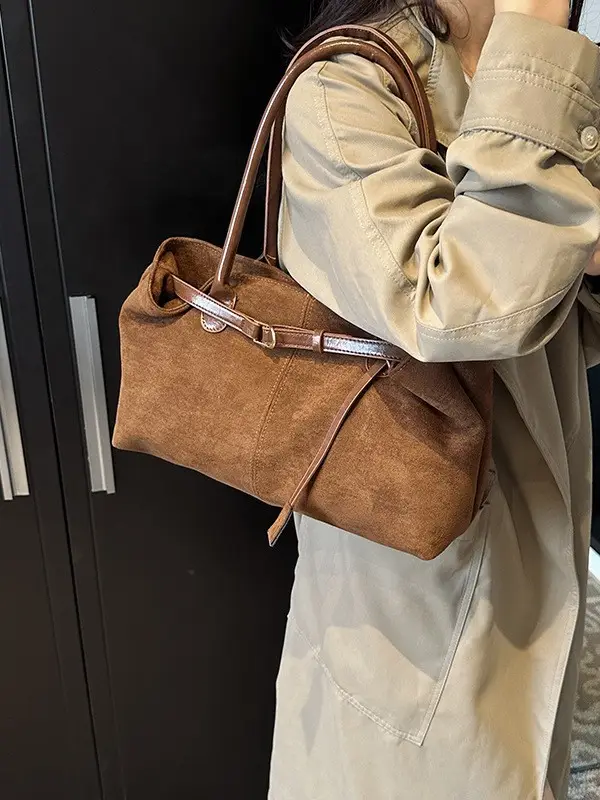 Women Cross-Border Retro Tote Bag Large Capacity Tan - Image 4