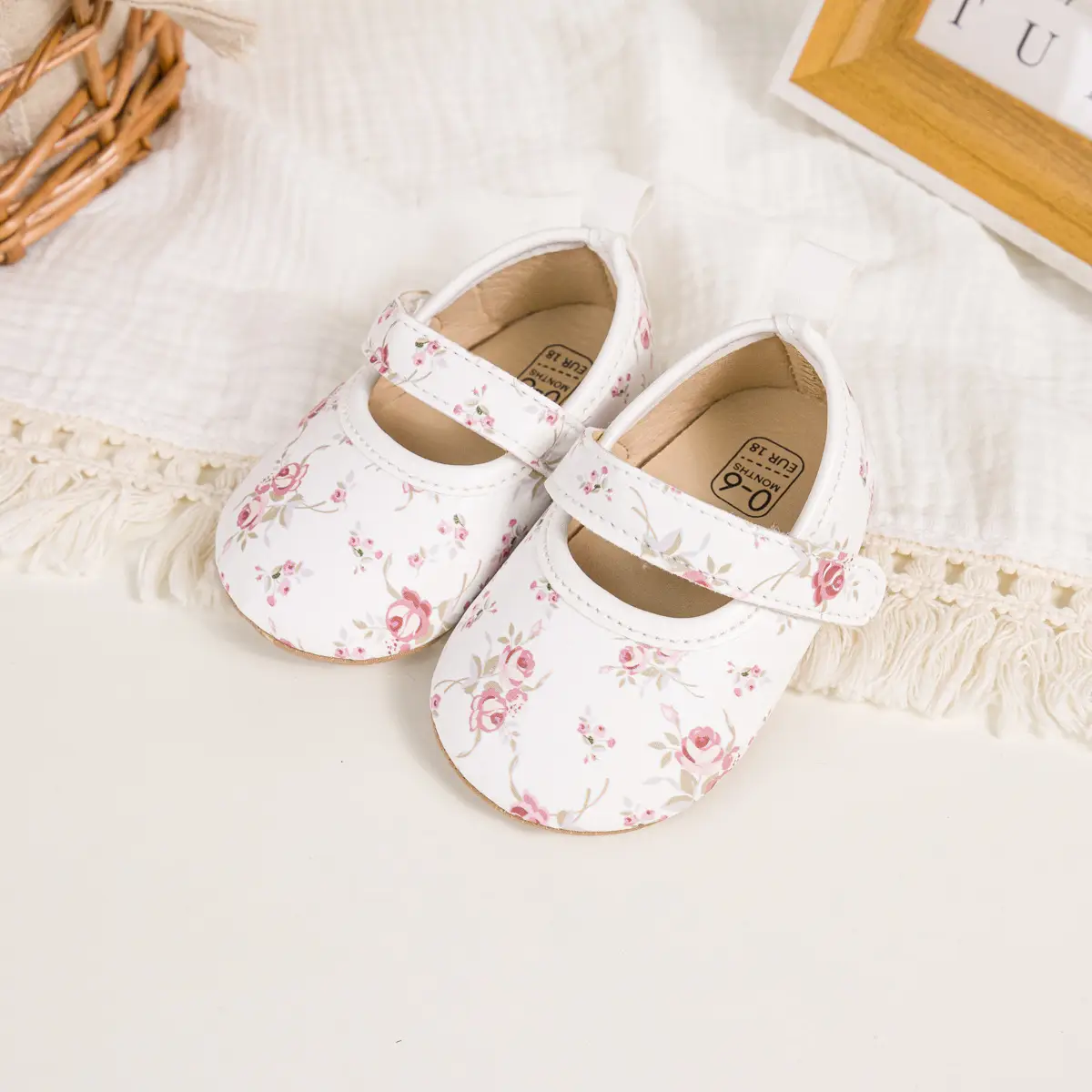 Printed Princess Baby Shoes with Velcro & Anti-Slip Sole