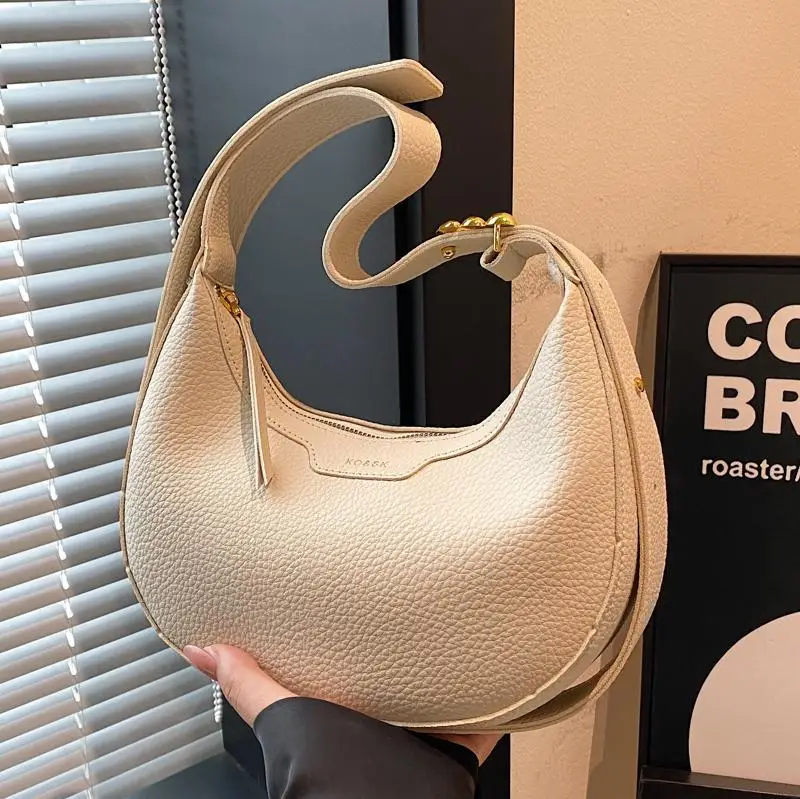 Women's Half Moon Bag Cream Shoulder Crossbody Saddle Bag - Image 5