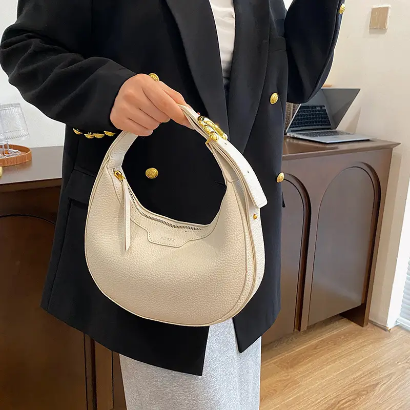 Women's Half Moon Bag Cream Shoulder Crossbody Saddle Bag - Image 6