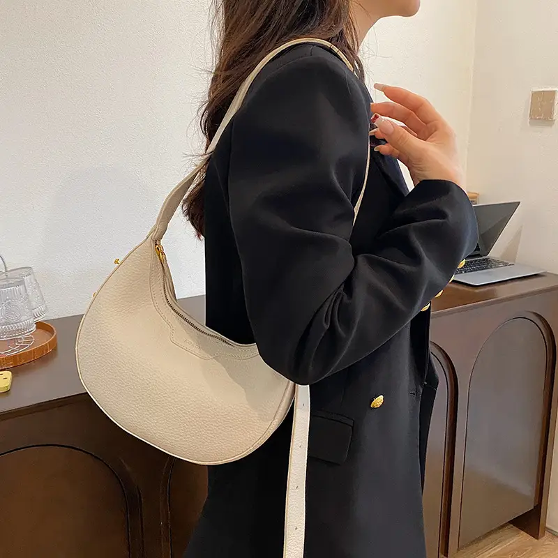 Women's Half Moon Bag Cream Shoulder Crossbody Saddle Bag - Image 7
