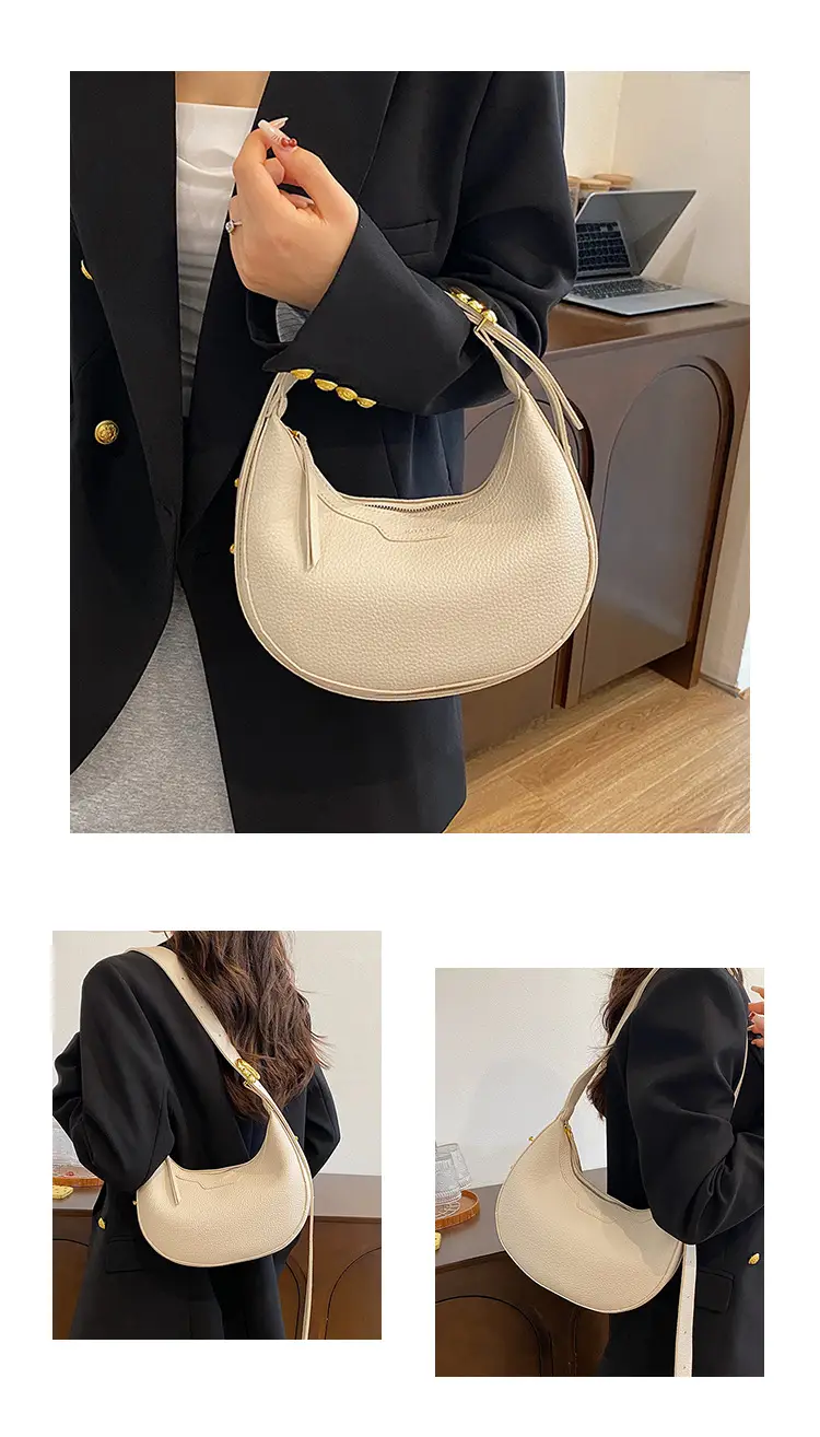 Women's Half Moon Bag Cream Shoulder Crossbody Saddle Bag — feature 9