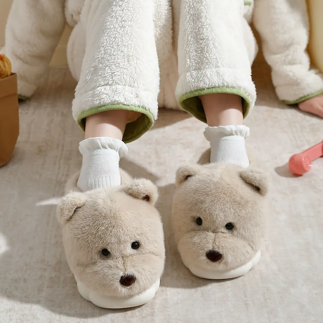 Bear Cotton Slippers Women's Autumn and Winter 2024 New Indoor Non-Slip Warm Household Couple's Cute Plush Cotton Shoes for Women - Image 6