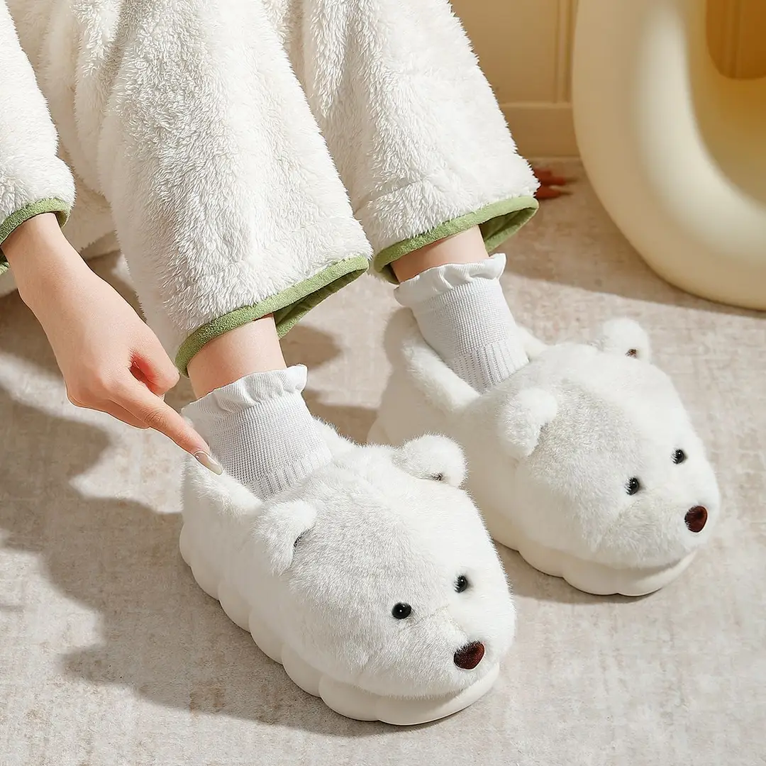 Bear Cotton Slippers Women's Autumn and Winter 2024 New Indoor Non-Slip Warm Household Couple's Cute Plush Cotton Shoes for Women - Image 7