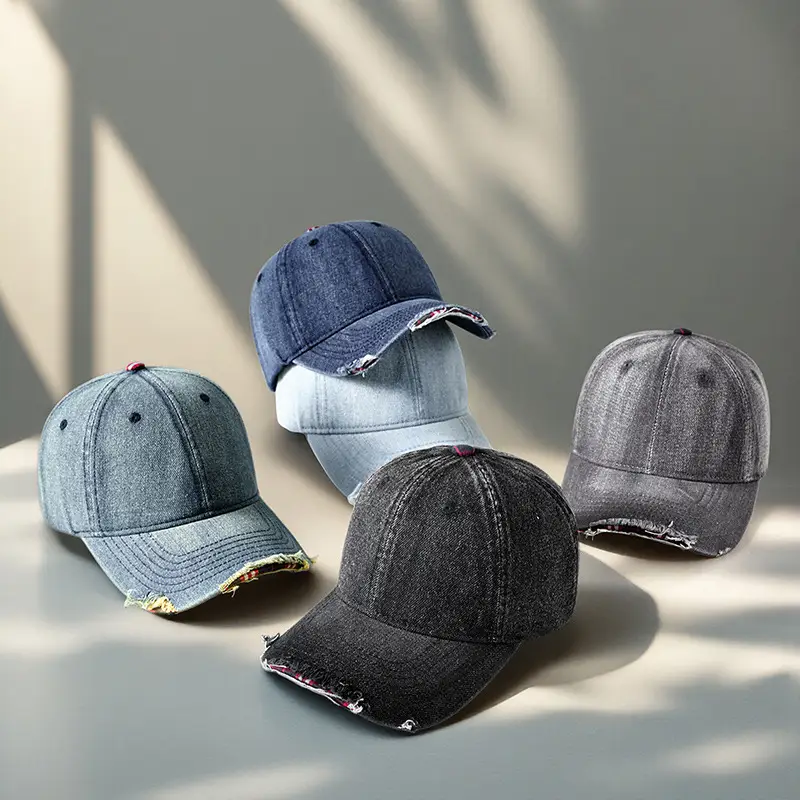 Men's Grey Washed Baseball Cap with Frayed Edge - Image 9