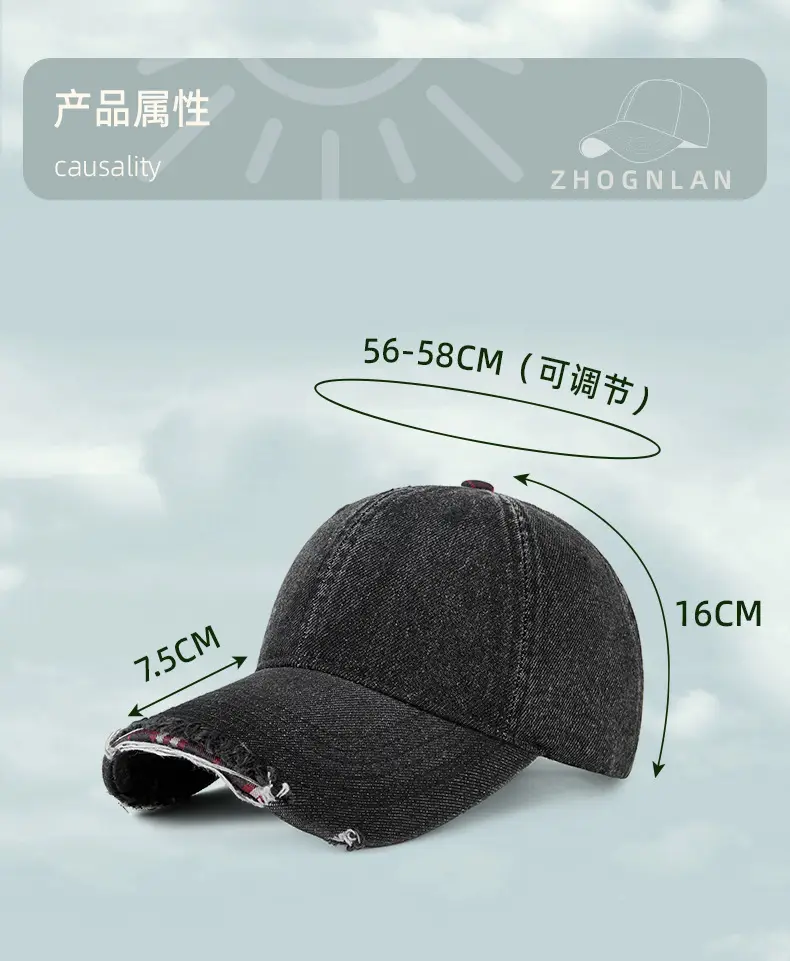 Men's Grey Washed Baseball Cap with Frayed Edge — feature 19