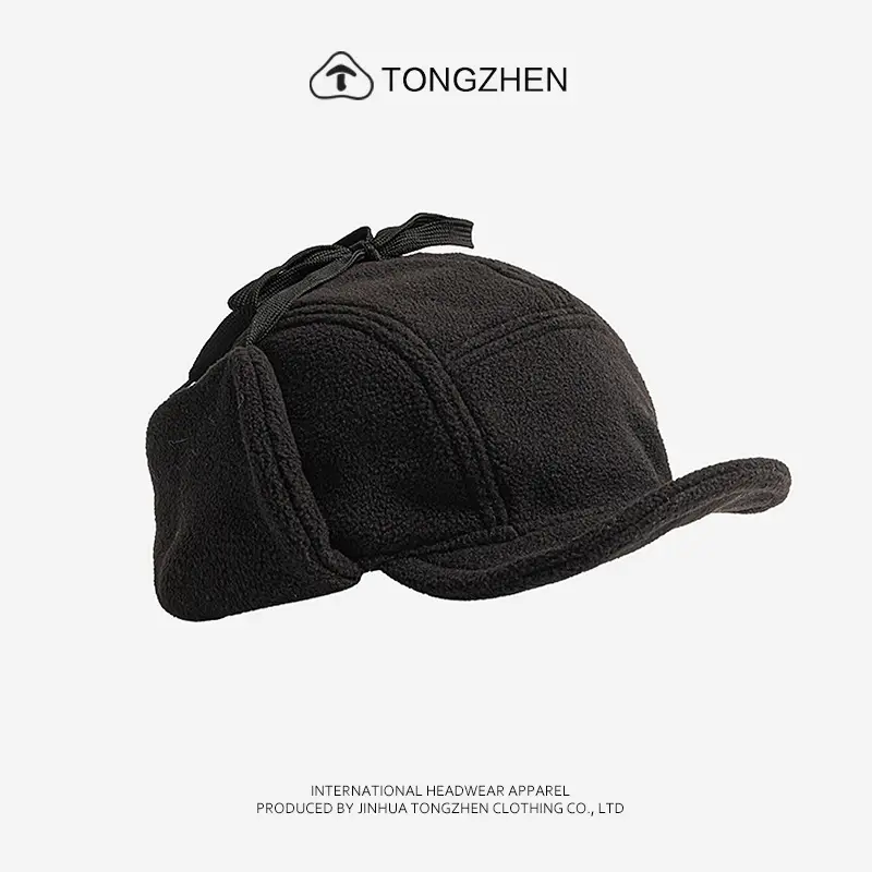 Men Wool Ear Protection Cap Black Cold Proof - Image 3