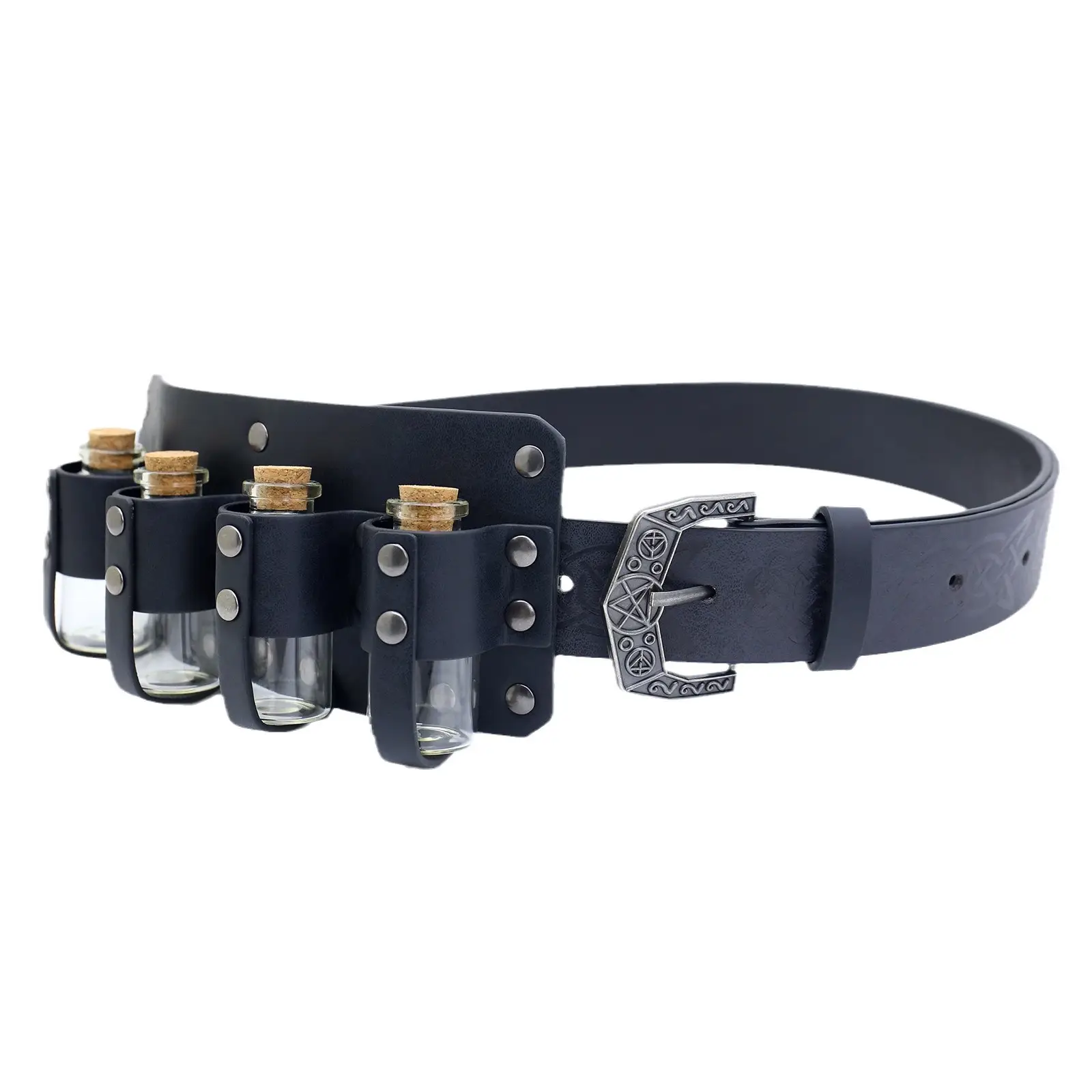 Viking Medieval Leather Belt with Four Bottle Design - Image 7