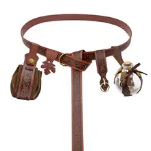 Viking Medieval Leather Belt with Four Bottle Design — feature 1