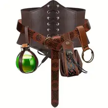 Viking Medieval Leather Belt with Four Bottle Design — feature 4
