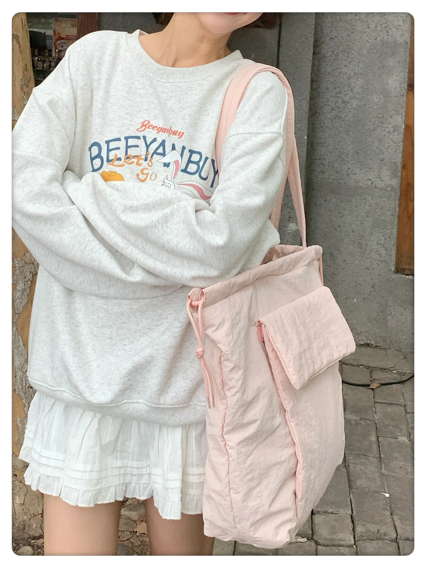 Light Blue Drawstring Tote Bag for Students — feature 12