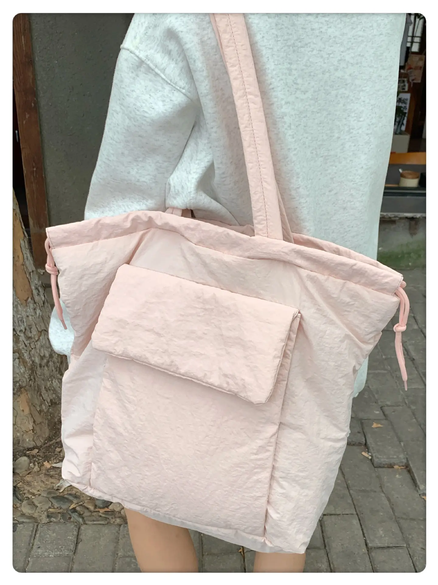Light Blue Drawstring Tote Bag for Students — feature 14