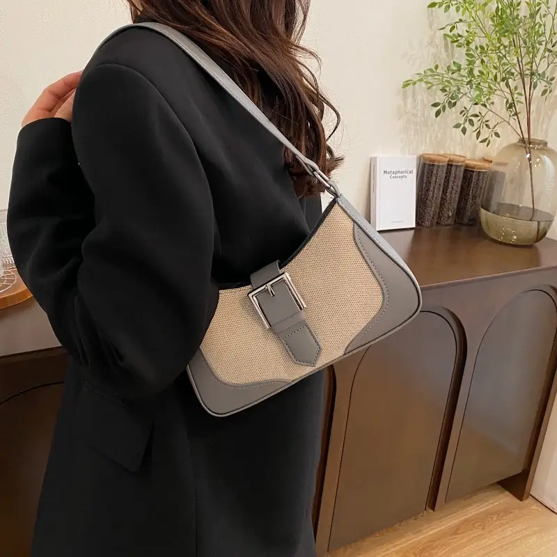 2024 Winter Shoulder Crossbody Bag Grey Beige Embroidered - Image 8