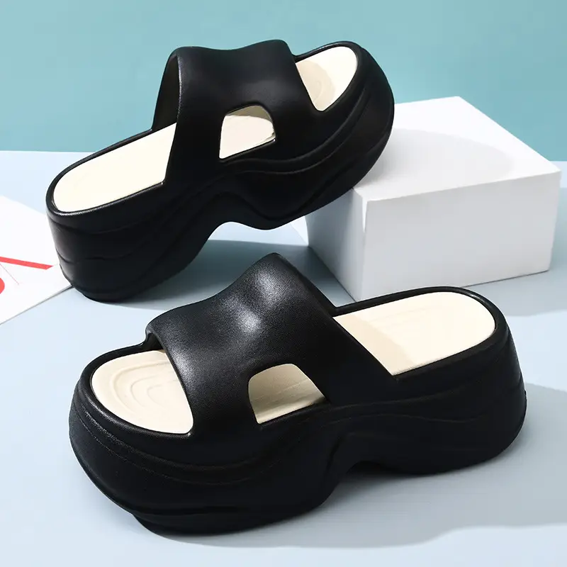 Thick-soled slippers for women's outdoor wear heightening light soft wavy slipper indoor non-slip wear-resistant breathable sandals
