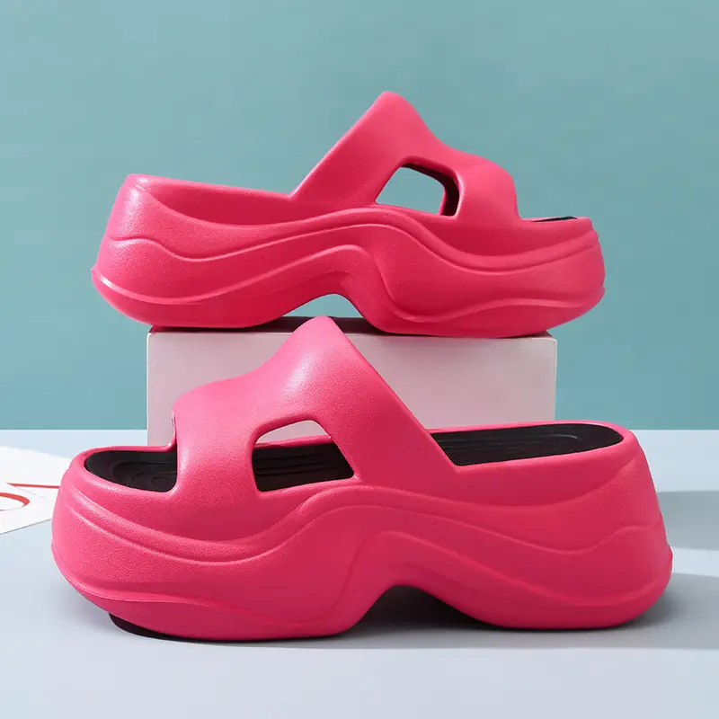 Thick-soled slippers for women's outdoor wear heightening light soft wavy slipper indoor non-slip wear-resistant breathable sandals