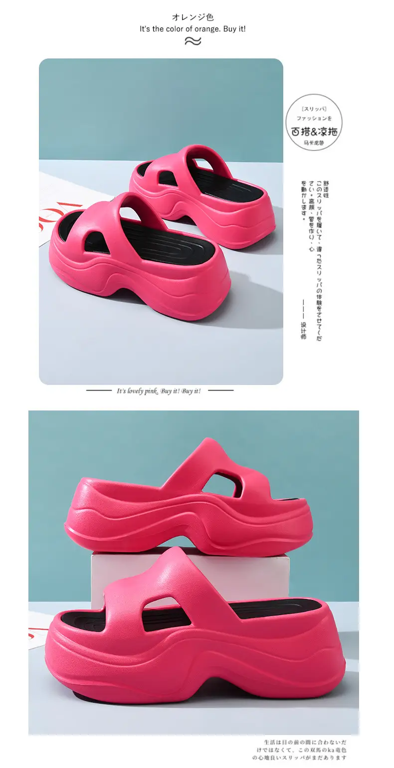 Thick-soled slippers for women's outdoor wear heightening light soft wavy slipper indoor non-slip wear-resistant breathable sandals — feature 6