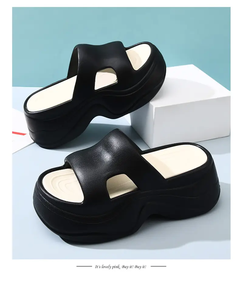 Thick-soled slippers for women's outdoor wear heightening light soft wavy slipper indoor non-slip wear-resistant breathable sandals — feature 8