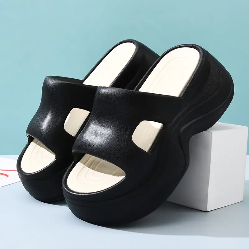 Thick-soled slippers for women's outdoor wear heightening light soft wavy slipper indoor non-slip wear-resistant breathable sandals