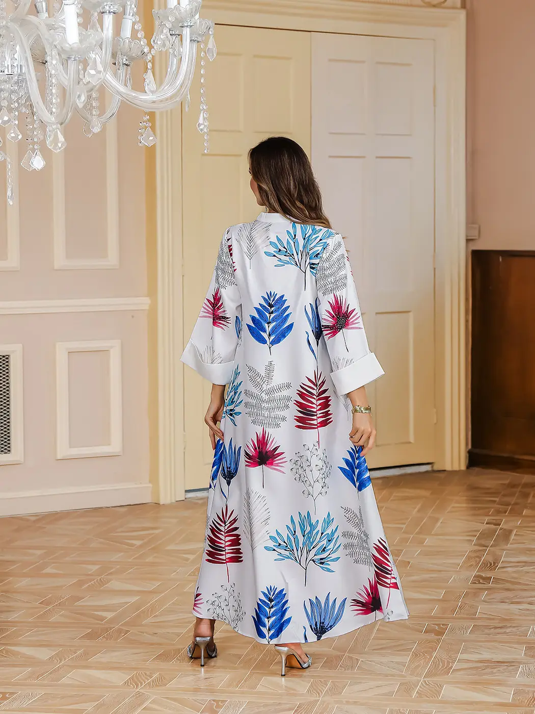 Hot-Selling Foreign Trade Fashion Dress in Stock, Rhinestone Printed Long Dress, Wholesale Foreign Trade Long Dress with Large Hem