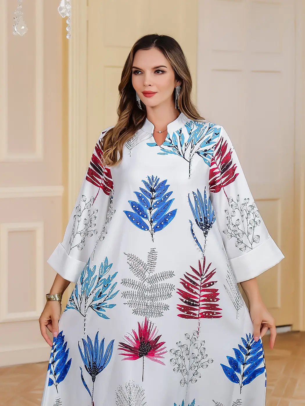 Hot-Selling Foreign Trade Fashion Dress in Stock, Rhinestone Printed Long Dress, Wholesale Foreign Trade Long Dress with Large Hem