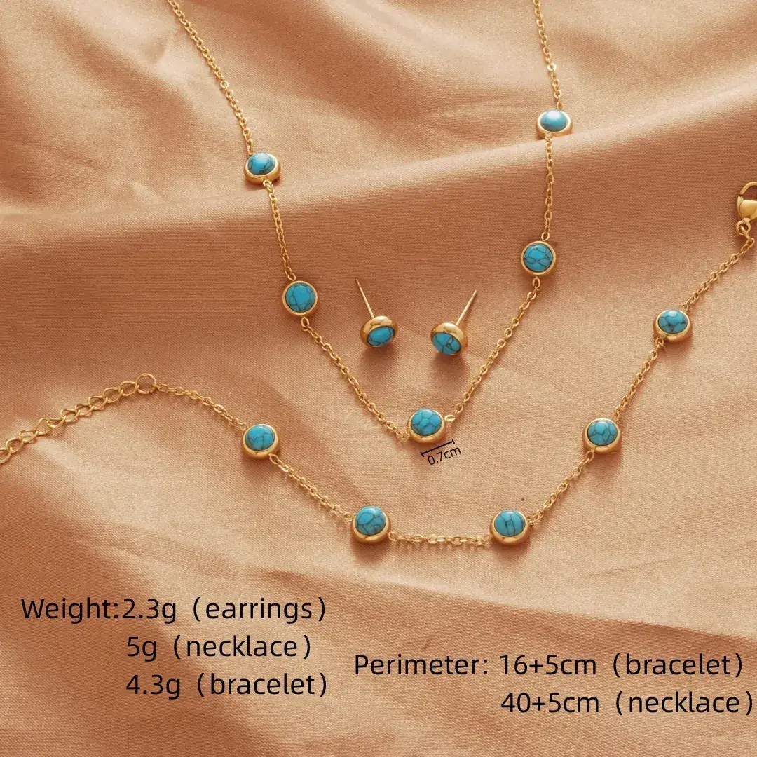 Titanium Blue Turquoise Earrings Necklace Bracelet Set