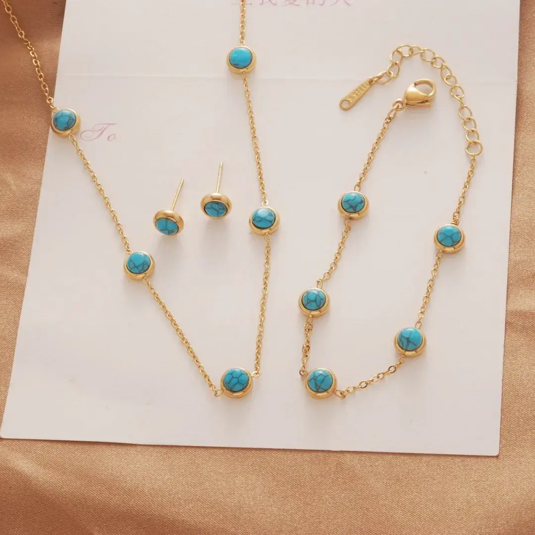 Titanium Blue Turquoise Earrings Necklace Bracelet Set