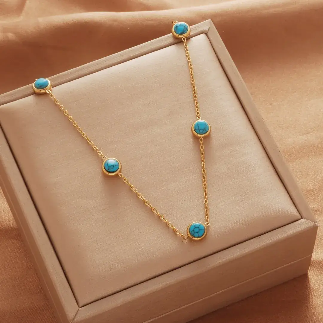 Titanium Blue Turquoise Earrings Necklace Bracelet Set