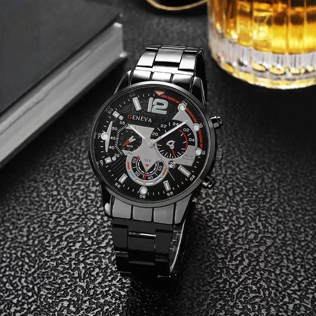 Men's Geneva Quartz Watch with Cross Necklace Set - Image 13