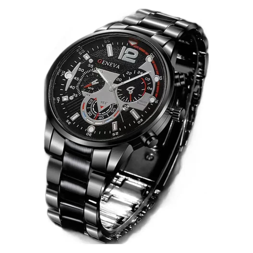 Men's Geneva Quartz Watch with Cross Necklace Set - Image 14