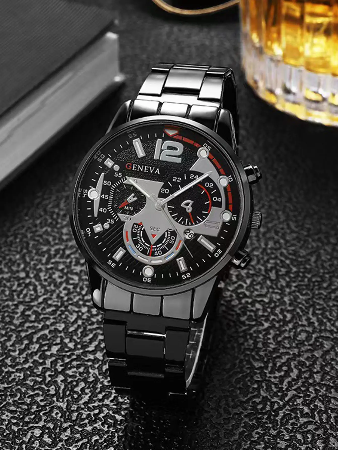 Men's Geneva Quartz Watch with Cross Necklace Set — feature 9