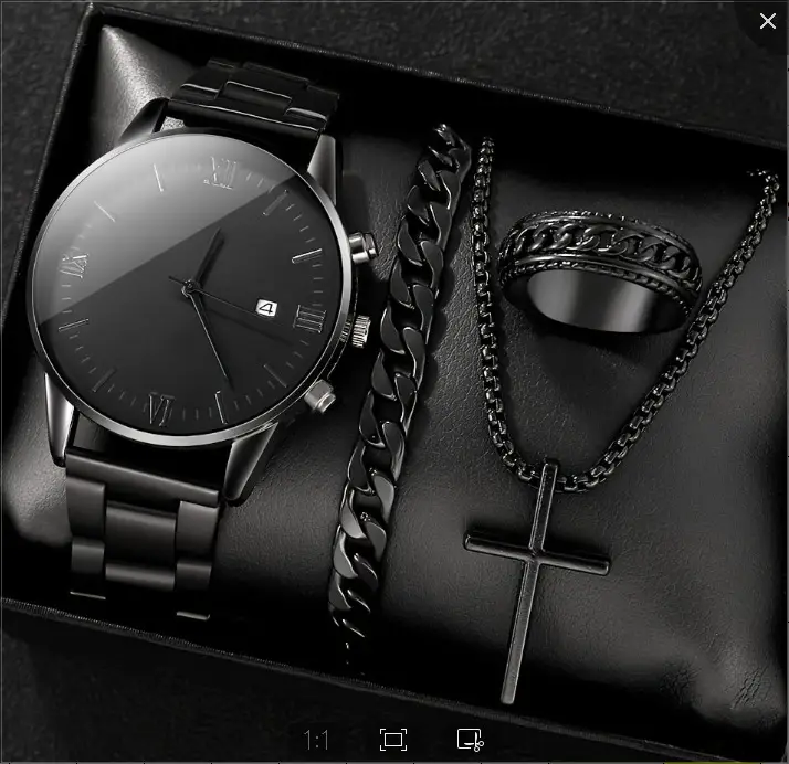 Men's Geneva Quartz Watch with Cross Necklace Set - Image 4